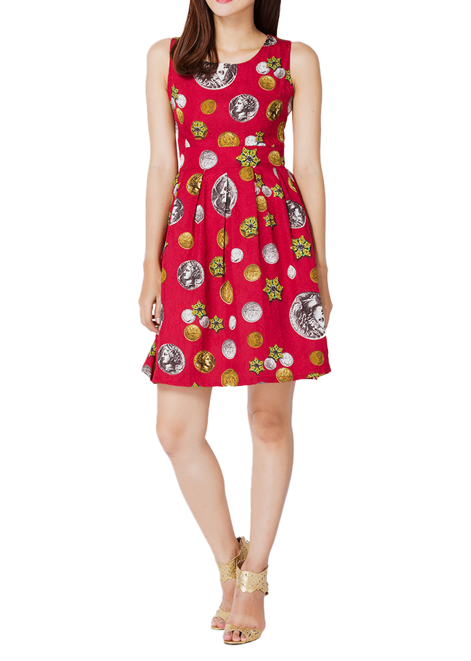 Đầm Xếp Ly NT Fashion 101 - 01 - Đỏ Họa Tiết